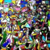 Reznikov Yosef- Colorful musical composition -Cafe- Original Art. Mixed media on canvas. Signed. 90 x 100 cm.