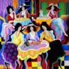 Reznikov Yosef- Colorful musical composition -Cafe-#2 Original Art. Mixed media on canvas. Signed. 111 x 104 cm.