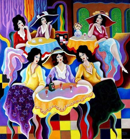 Reznikov Yosef- Colorful musical composition -Cafe-#2 Original Art. Mixed media on canvas. Signed. 111 x 104 cm.