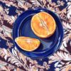 Rebecca Gabriel - Orange on Plate Original Art. Oil, pastel, mixed media on canvas. 12" x 16," 30.48 x 16 cm. . Signed.