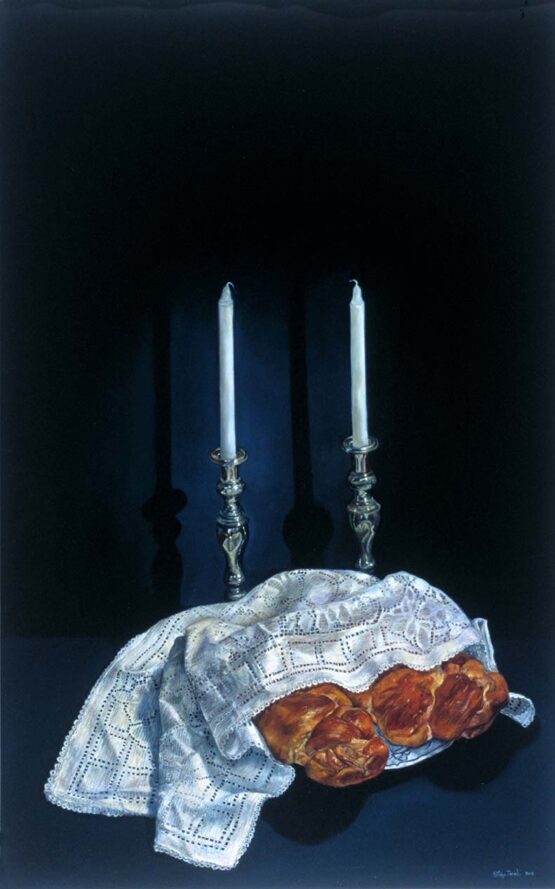 Kathryn Jacobi - Shabbat. 1999 Original Art. Oil on panel. 48" x 30". 121.92 x 76.2 cm. Signed.