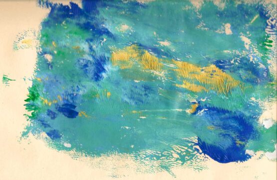 Angela Rose - Turquoise And Gold Reflection #2 Original Art. Turquoise And Gold Reflections. Acrylic Pressed On Paper. 47 x 27 cm . Signed.