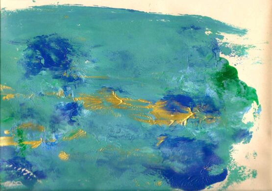 Angela Rose - Turquoise And Gold Reflection #3 Original Art. Turquoise And Gold Reflections, Acrylic Pressed On Cardboard. 40 x 28 cm. Signed.