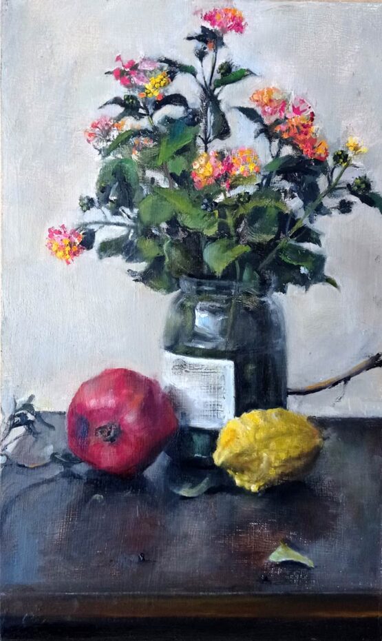 Tamar Dan - Remembrance of the Holiday, October 2020,  Original Art. 25 x 40 cm. Oil on Wood. Signed.  