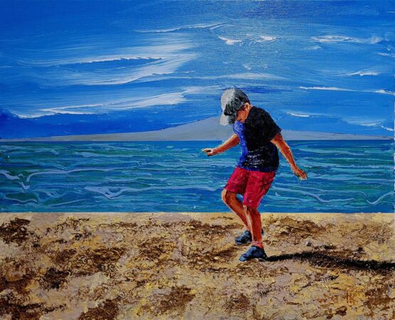 ELI GROSS | Against the backdrop of the Rangitoto Original Art. Acrylic on Canvas. 50x40 cm. Signed.