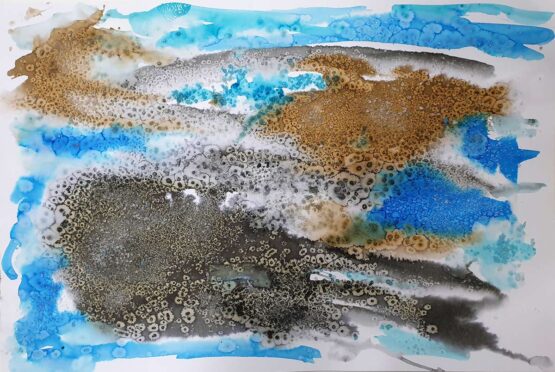 ORLY SHALEM | The Dead Sea #1 Original Art. Mixed Media on Cardboard 240gr. 50x35 cm. Signed.