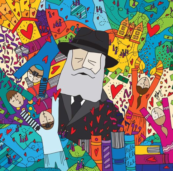MICHELLE LEVY | The Rebbe Original Art. Mixed media on canvas. Size: 77 x 77 cm. Unframed. Signed by Michelle and includes an exclusive hologram and Certificate of Authenticity. 