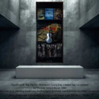 Thomas Dellert-Bergh | The Truth / Everyday. 1992 Original Art. Mixed media on canvas. Collage with objects, hand-printed silkscreen, painting, and photography on aluminum. Framed in a built metal frame. 200 x 120 cm. Signed.