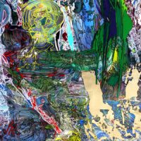 ALIENS DISCUSS THE FUTURE OF THE EARTH. 2023. (Detail) Original Art. Painting, Acrylic on canvas. 152 x 178 cm. Signed.