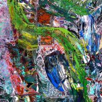 ALIENS DISCUSS THE FUTURE OF THE EARTH. 2023. (Detail) Original Art. Painting, Acrylic on canvas. 152 x 178 cm. Signed.