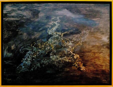 Madeleine Schachter | AERIAL BLOSSOMS AT NIGHT Original Art. Acrylics on canvas. 121.92 x 91.44 cm, FRAMED.  Signed.