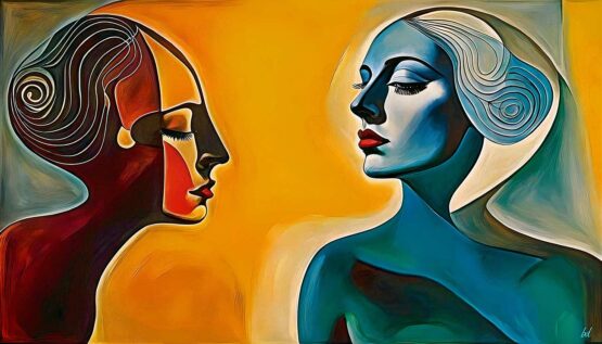 Bela Balog | Conversation. 2023. Digital painting, Quality, unique print on dibond. Limited Edition (1/1) 112 x 64 cm. Signed Manually.