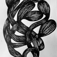 Brigitte NaHoN | November 1, 2023 Original Art. Made on the 26h day of the war, Israel/Hamas Permanent black ink on paper. 34 x 25 cm. Unframed. Signed.