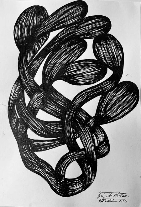 Brigitte NaHoN | November 1, 2023 Original Art. Made on the 26h day of the war, Israel/Hamas Permanent black ink on paper. 34 x 25 cm. Unframed. Signed.