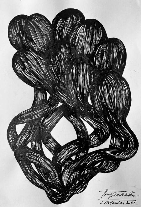 Brigitte NaHoN | November 6, 2023 Original Art. Made on the 31st day of the war, Israel/Hamas Permanent black ink on paper. 34 x 25 cm. Unframed. Signed.