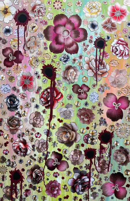 Bianca Turner. Flowers For The Wounded Souls. 2022 . Original Art. Acrylic, vinyl, and nitrocellulose on canvas. 61x91 cm. Signed. 