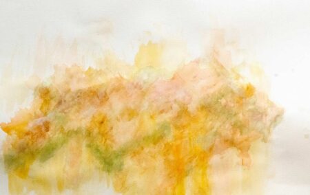 Madeleine Schachter | Luminous Dawn Original Art. Watercolors on paper. Dimensions with Frame Under Glass: 60.96 x 45.72 cm. Signed.