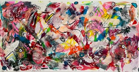 Deborah Zaniolli | "Madness". 2022 Original Art.  Acrylic paint and oil pastels on canvas . 120 x 60 x 3 cm . Signed.