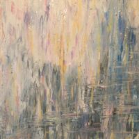 Madeleine Schachter | Petrichor on Hudson River (Diptych) Original Art. Acrylics and metal leaf on canvas. Dimensions For Each Artwork: 59.69 x 59.69 cm Dimensions For Each Artwork With Frame: 66.04 x 66.04 cm. Signed.