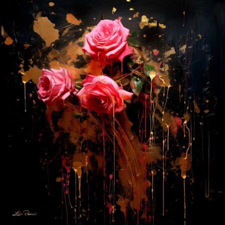 Pink and Gold Roses. Digital Art, 80x80 cm, Quality print. Signed and numbered. Limited Edition 1/3. Lika Ramati © All rights reserved.