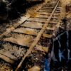 Thomas Dellert-Bergh | The Silent Railroad Tracks. 1980 Original Art. Hand-printed silkscreen on Murillo art paper with cloth Based on a photograph taken at Auschwitz Birkenau. 70 x 100 cm. Signed.
