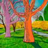 Gerardo La Porta | Alberi soleggiati, 2021  Original Naive Art. Acrylic on canvas. 100 x 110 cm cm. Signed. 