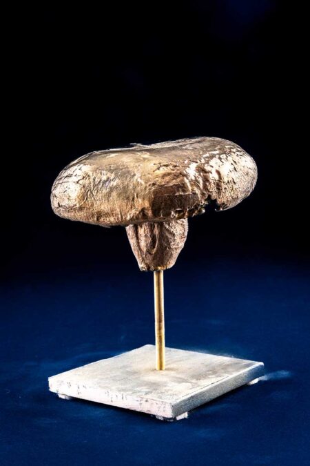 Avishai Greis | Portobello Mushroom Bronze Sculpture. 2021 Hand-made bronze sculpture using lost wax techniques. Unique Casting. Mounted to iron base plate. All recycled materials. Dimensions Height 6.5” x Width 5” x Depth 5” | 16.51 H x 12.7 W x 12.7 L cm. Weight 8lbs 4oz
